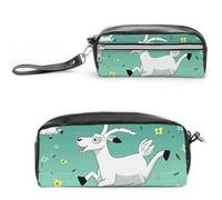 Goat Frolic Pencil Case Large Capacity Leather Pencil Pouch with Zipper, Portable Small Makeup Bag, Office Supplies Organizer for Women Men