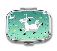 Goat Frolic Pill Box 2 Compartment Medicine Organizer Portable Pill Container Square Pill Holder for Pocket Travel Pill Case for Purse