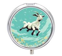 Goat Frolic Pill Box 3 Compartment Waterproof Pill Container with Mirror Metal Medicine Box Organizer Portable Vitamin Case for Pocket & Purse Travel - Round