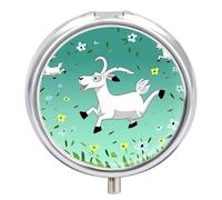 Goat Frolic Pill Organizer 3 Compartments, Round Small Pill Box for Purse & Pocket, Portable Daily Medicine Box to Hold Vitamins, Supplements, Pills, Fish Oil