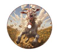 Goat Frolic Print Christmas Tree Skirt Home And Office Xmas Mat Holiday Celebrations New Year Decor