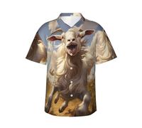 Goat Frolic Print Men's Hawaiian Shirt, Summer Beach Button Down Short Sleeve Shirt, for Parties Cruises, Black, S