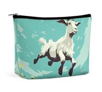 Goat Frolic PU Leather Travel Makeup Bag Pocket Cosmetic for Women Portable Handbag Closure Organizer
