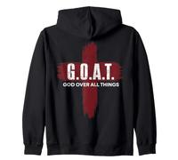 Goat God Over All Things Christian Red Cross Design G.O.A.T. Zip Hoodie