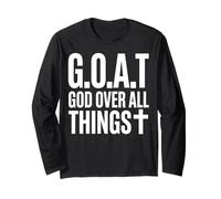 Goat God Over All Things Cross Typography Long Sleeve T-Shirt