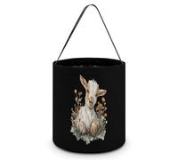 Goat Happy Face Floral Large Easter Basket Candy Bags Canva Tote Bag Portable Hallowee Bucket