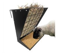 Goat Hay Feeder Wall Mount, 2-in-1 Heavy Duty Galvanized Steel Hay Rack and Grain Feeder for Sheep, Horses and Cows, Adjustable Spacing Livestock Feeder for Indoor & Outdoor Use, Black