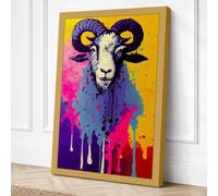 Goat Head in Drips Urban Art Canvas Wall Art Print 24x16 Inch