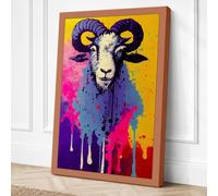 Goat Head in Drips Urban Art Canvas Wall Art Print 24x16 Inch (61 x 41 cm)
