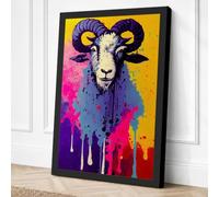 Goat Head in Drips Urban Art Canvas Wall Art Print 36x24 Inch