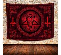 Goat Head Pentagram Tapestry,80x60Inch Gothic Devil Demon Satanic Symbol | Mysterious Hippie Decor,Star Art,Baphomet,Grim Reaper,Skulls Red Fire Flame Black Aesthetic,Wall Hanging BedroomGTXTUH384