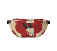 Goat Head Skull on Red Roses Sports Chest Bag for Men and Women, Bumbag Travel Chest Rig for Running, Hiking, Cycling, Workouts