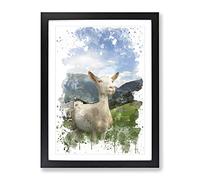 Goat In Austria Mountain Landscape V3 Modern Framed Wall Art Print, Ready to Hang Picture for Living Room Bedroom Home Office Décor, Black A3 (34 x 46 cm)