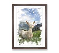 Goat In Austria Mountain Landscape V3 Modern Framed Wall Art Print, Ready to Hang Picture for Living Room Bedroom Home Office Décor, Walnut A2 (64 x 46 cm)
