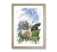 Goat In Austria Mountain Landscape V3 Modern Framed Wall Art Print, Ready to Hang Picture for Living Room Bedroom Home Office Décor, Oak A4 (34 x 25 cm)