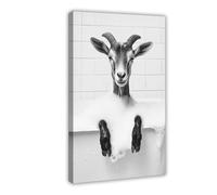 Goat in The Bathtub, Cute Bathroom Wall Art, Funny Goat Print, Cute Animals Taking A Bubble Bath, Laundry Room Decor, Ai Art-1