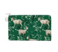 Goat Leaf Pattern Coin Purse Small Wallets with Zippered Key Ring Cute Wallet