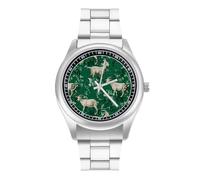 Goat Leaf Pattern Men's Business Watches Classic Stainless Steel Strap Wrist Watch for Boyfriend Father Gift