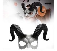 Goat Mask Half Face Monster Cosplay Devil Mask with Ram Horns Realistic Animal Head Goat Skull Halloween Party Props
