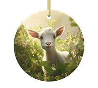 Goat nature babies Patterned ceramic Christmas ornaments - round. Suitable for Christmas trees, holiday parties, and home décor