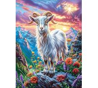 Goat on A Mountain Peak at Sunrise 1000 Pc DIY Jigsaw Puzzle Animal Plant Puzzles for Adults Teens Hard Challenging Team Building Stress Reducing Autumn Sturdy Wooden Cardboard 1000 PCS