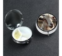 Goat On Hillside Pill Case Portable Metal Pill Box 3 Compartment Pill Organizer Cute Travel Pill Container Vitamin Organizer for Purse Pocket Travel Gift