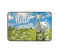 Goat On The Green Summer Meadow Doormat Low Profile Bath Mats Machine Washable Entrance Rug For Kitchen Dogs Outdoor 40 X 60Cm