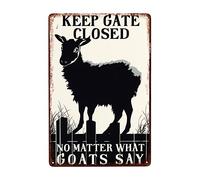Goat Pay Attention To Close The Door Wall Metal Sign Novelty Plaque Tin Funny Hanging Wall Plaque For Bathroom Kitchen Bar Pub
