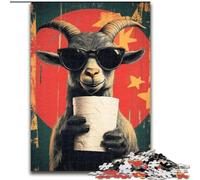 Goat Playing with Toilet Paper 1000 Piece Jigsaw Puzzles, Stress Reliever Staycation Kill Time with Matching Poster And Trivia Sheet (50x75cm)