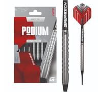 GOAT - Podium Silver 80% Tungsten Soft Tip Darts, Silver & Red, Professional Softtip Dart Set, 3 Darts, With Extra Flights and Shafts