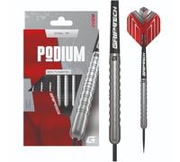 GOAT - Podium Silver 80% Tungsten Steel Tip Darts, 24 Grams, Silver & Red, With Extra Flights and Shafts, Professional Dart Set, 3 Steel Darts