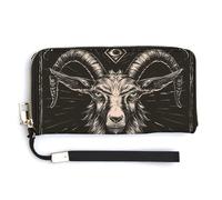 Goat Print Occult Eye Devil Leather Wallet Fashion Purse Long Pouch with Wrist Strap for Men Women