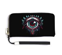 Goat Print Occult Eye Themes Devil Leather Wallet Fashion Purse Long Pouch with Wrist Strap for Men Women