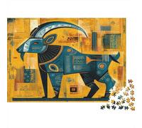 Goat,Puzzles Tribal Art Primitive Rock Painting Gemusterte Nachhaltige Puzzles Für Erwachsene Hochwertige Holzspielpuzzles 1000pcs (75x50cm)
