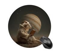 Goat Reading A Book Under The Planet Mousepad Round Computer Mousepad Waterproof Gaming Mousepads with Non-Slip Rubber Base Mousepads Mousemat for Laptop Office 20 CM