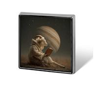 Goat Reading A Book Under The Planet Unisex Brooches & Pins Square Lightweight Lapel Badge Jewelry for Clothing Shawl Hat