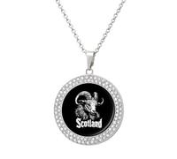 Goat Scotland Scottish Fashion Women's Diamond Necklace Shiny Round Pendant Jewelry Romantic Gifts