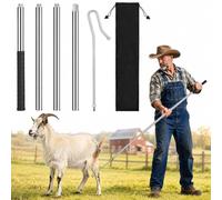 Goat Sheep Catcher Hook, 304 Stainless Steel Adjustable (31-78″) Shepherd’s Crook Pole, 5-Piece ProfessionalGoat Grabber Tool with Smooth Ball Tip, Sheep Leg Hook for Milking, Shearing