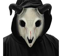 Goat Skull Mask Animal Scary Skull Ram Devil Horns Demon Evil Half Face Prop for Cosplay Halloween Party Masquerade Decor(White)