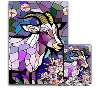 Goat Stained Glass Style1000 Pieces Puzzle Gifts Impossible Jigsaw Puzzles for Adults Interactive Family Game Ideal Family Activity Game 1000 PCS(38x26cm)