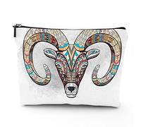 Goat Tattoo,Makeup Bags Travel Makeup Bag,Head of Goat Totem Tattoo,for Women Large Cosmetic Bag Linen Makeup Organizer Toiletry Bags Purse Pouch,Multicolor,7x9in