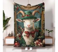 Goat-Themed Blanket, Green Festive Goat Art Throw Blanket, Cozy Soft Plush Fleece for Holidays, Camping, Travel, Home Decor, All Season 50x60 Inch