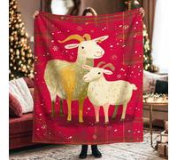 Goat Throw Blanket, Christmas Fanciful Snow Plaid Christmas Red Fuzzy Blanket Compact Decorative Aesthetic for Couch Sofa Bed Car Chair Office Desk 60x80 Inch