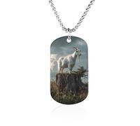 Goat Tree Stump Couples Memorial Necklaces for Women Men Square Titanium Steel Chains Pendant Jewelry Gift