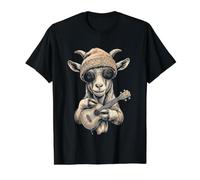 Goat Ukulele Beanie Y2K Aesthetic Value Graphic T-Shirt, Men, Black, S