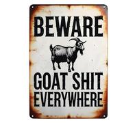 Goat Warning Metal Tin Sign Beware Everywhere Vintage Style Poster Rustic Signs Plaque for Farm Garden Home Kitchen Garage Wall Decoration 8"x12"