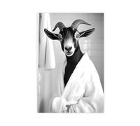 Goat Wearing A Bathrobe, Funny Bathroom Wall Art, Cute Laundry Room Decor, Retro Animals in Bathroom, Cute Goat Print, Ai Art-1