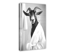Goat Wearing A Bathrobe, Funny Bathroom Wall Art, Cute Laundry Room Decor, Retro Animals in Bathroom, Cute Goat Print, Ai Art-1