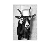 Goat with A Toilet Paper Roll on Head, Funny Bathroom Wall Art, Laundry Room Decor, Cute Goat, Animal Humor Print, Ai Art-1