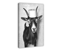 Goat with A Toilet Paper Roll on Head, Funny Bathroom Wall Art, Laundry Room Decor, Cute Goat, Animal Humor Print, Ai Art-1